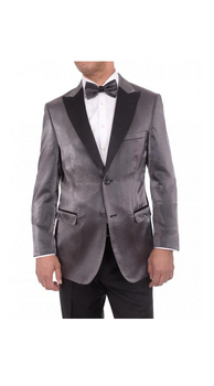 Men'S Gray Satin Blue 2 Button Slim Fit Blazer Sportcoat