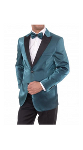 Men'S 2 Button Slim Fit Teal Sharkskin Blazer Sportcoat