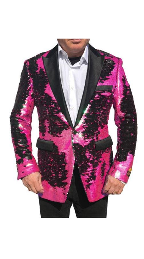 Alberto Nardoni Brand Fashion Men'S Fuchsia Pink & Black Lapel Blazer ~ Sport Coat Tuxedo Dinner Jacket Sequin ~ Shiny Paisley - Image 8