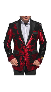 Men's Red ~ Black Peak Black Lapel  Paisley Pattern coat