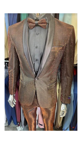 Copper Rustish - Brown Tuxedo - Shiny Glitter Fabric Suit
