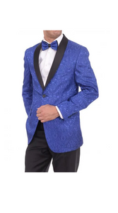 Men'S Satin Shawl Lapel Blue 2 Button Floral Slim Fit Blazer Sportcoat Paisley Royal Blue Tuxedo