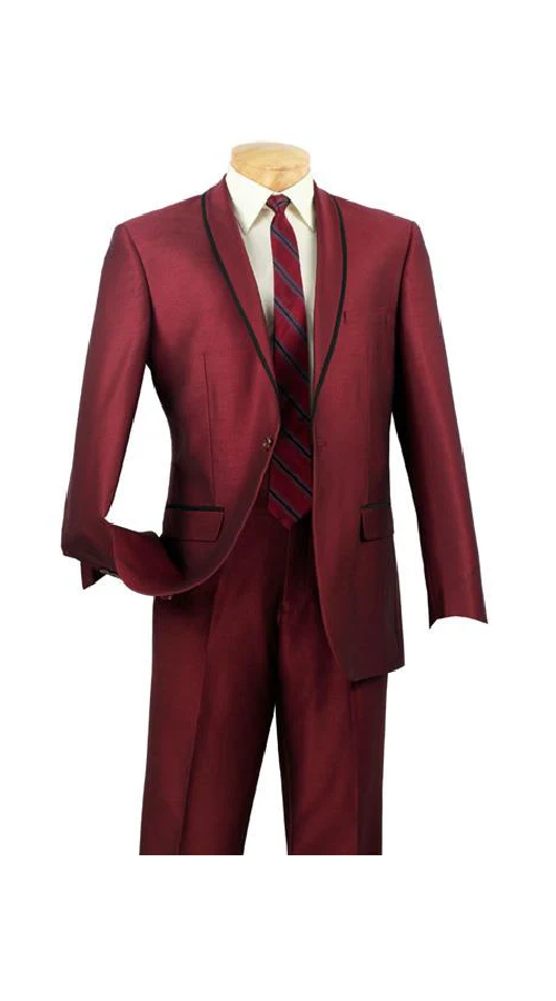 Men'S One Button Slim Fit Black And Burgundy ~ Wine ~ Maroon Suit