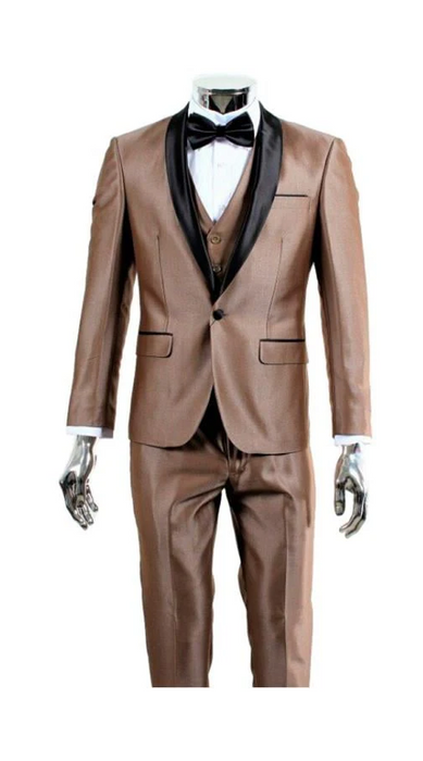 Light Brown Tuxedo Vested Suit - Mocca Coffee Color