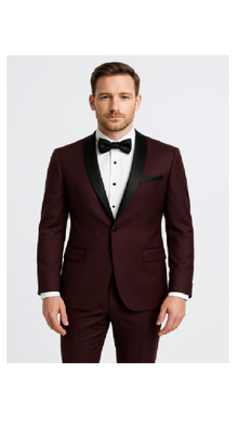 Men'S Maroon Tuxedo Slim Fit Black And Burgundy ~ Wine ~ Maroon Suit