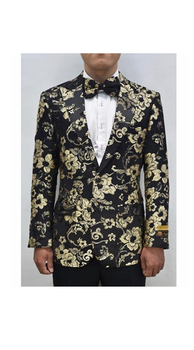 Men's  Flap Two Front Pockets Fashion Gold & Black Sport Coat