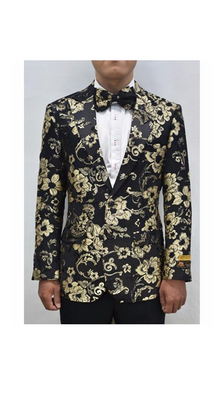 Men's  Flap Two Front Pockets Fashion Gold & Black Sport Coat