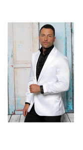 Men's White Shiny Flashy Satin Solid Blazer