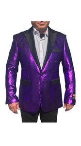 Purple Fashion Shiny Sequin Paisley Look Black Lapel Sport Coat Jacket