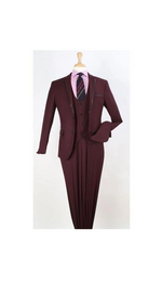 Men'S Two Toned And Fashion Trim Lapel Burgundy Wedding / Prom / Homecoming Tuxedo Vested 3 Pieces Burgundy Suit