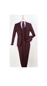 Men'S Two Toned And Fashion Trim Lapel Burgundy Wedding / Prom / Homecoming Tuxedo Vested 3 Pieces Burgundy Suit