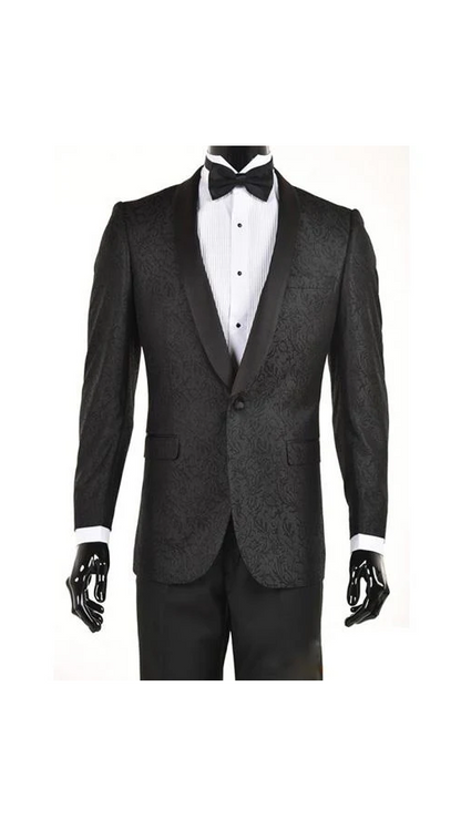 Men'S Black One Button Slim Fit Velvet Paisley Suit - Image 5