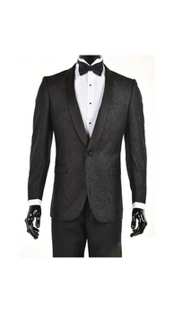 Men'S Black One Button Slim Fit Velvet Paisley Suit - Image 5