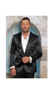 Men's Shiny Flashy Satin Solid Blazer ~ Sport Coat  Black Available in 2 buttons