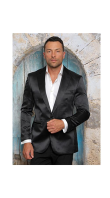 Men's Shiny Flashy Satin Solid Blazer ~ Sport Coat  Black Available in 2 buttons