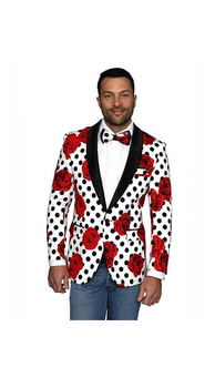 Men's White Modern Fit Polk Dot Floral Pattern Cheap Priced Sport coats