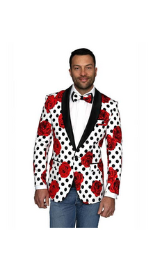 Men's White Modern Fit Polk Dot Floral Pattern Cheap Priced Sport coats