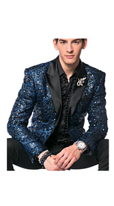 Navy Blue Sequin Blazer - Flashy Tuxedo  - Prom Jacket