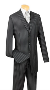 Men'S 1920'S 30'S Fashion Look Available In 2 Or 3 Buttons Kids Sizes 3 Piece Bold Chalk Pinstripe Black Three Piece Vested Suit Perfect For Boys Wedding Outfits