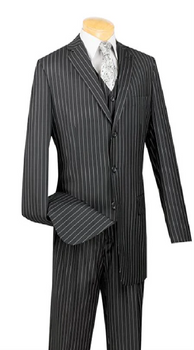 Men'S 1920'S 30'S Fashion Look Available In 2 Or 3 Buttons Kids Sizes 3 Piece Bold Chalk Pinstripe Black Three Piece Vested Suit Perfect For Boys Wedding Outfits