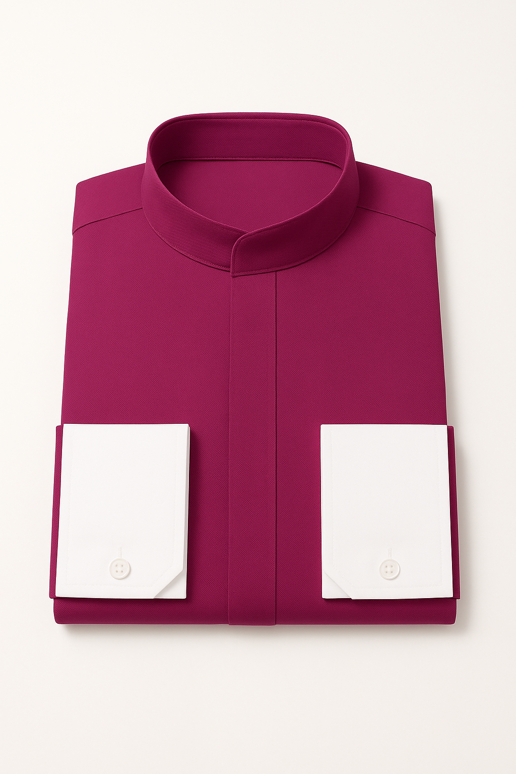 Men's Fashion Hidden Button French Cuff Mandarin Collarless Preacher Round Style Men's Dress Shirt White / M
