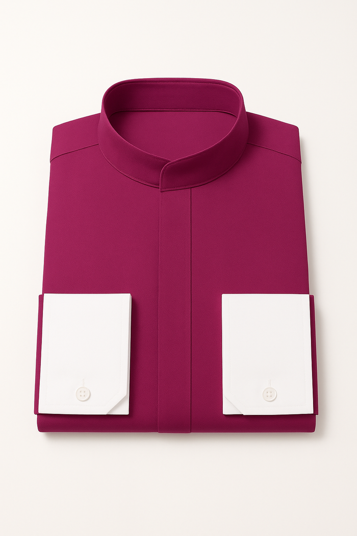 Men's Fashion Hidden Button French Cuff Mandarin Collarless Preacher Round Style Men's Dress Shirt - Image 3