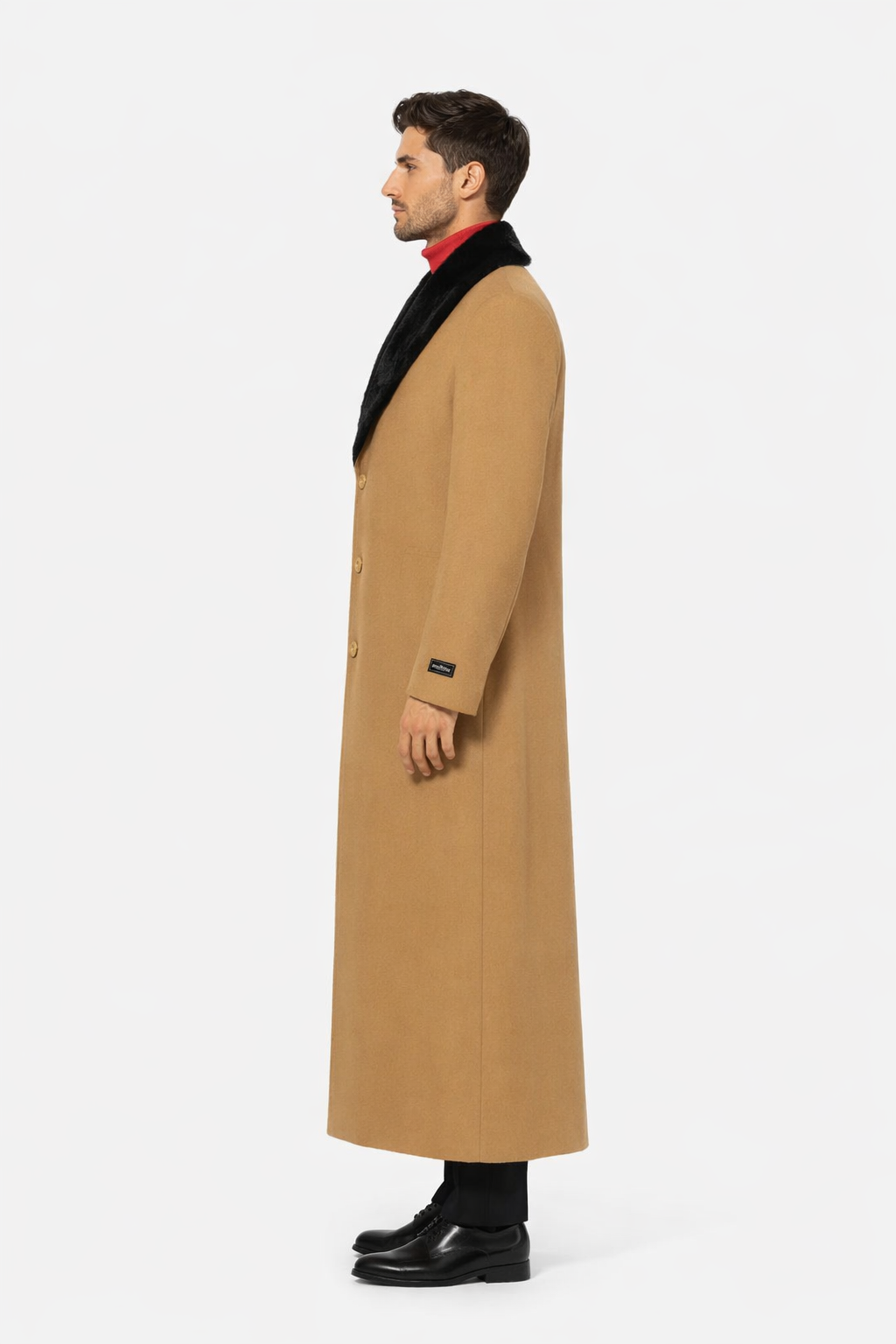 Fur Collar Camel 3 Button Wool Ankle length Overcoat ~ Long men's Dress Topcoat - Winter coat 95% Wool Fabric - Image 2