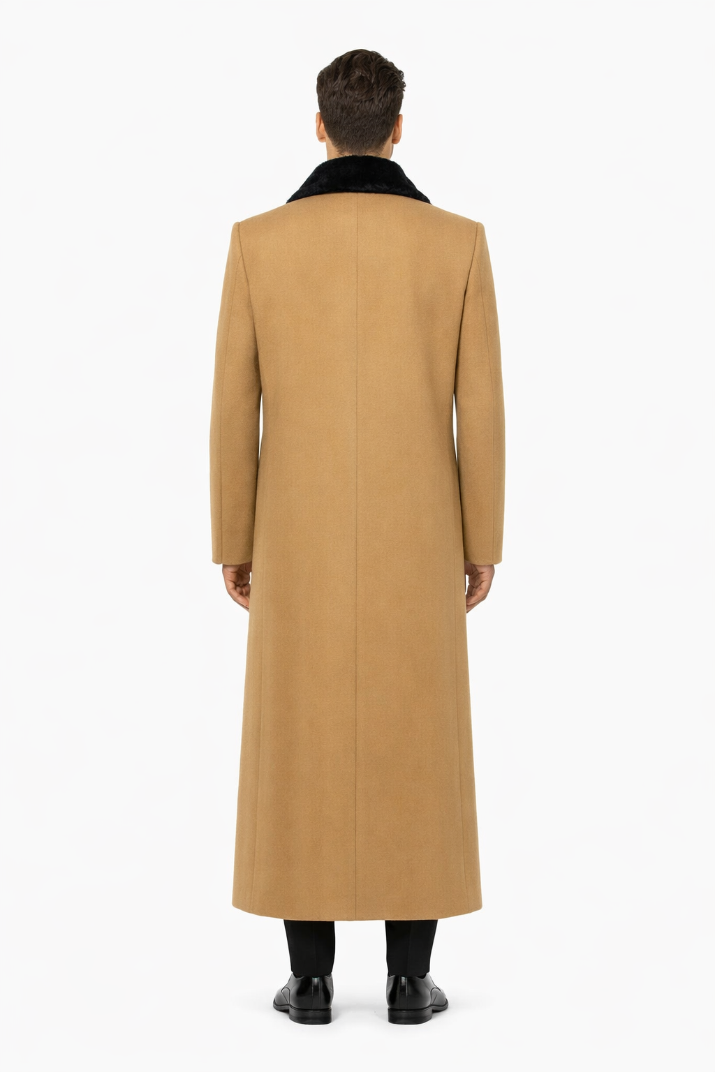 Fur Collar Camel 3 Button Wool Ankle length Overcoat ~ Long men's Dress Topcoat - Winter coat 95% Wool Fabric - Image 3