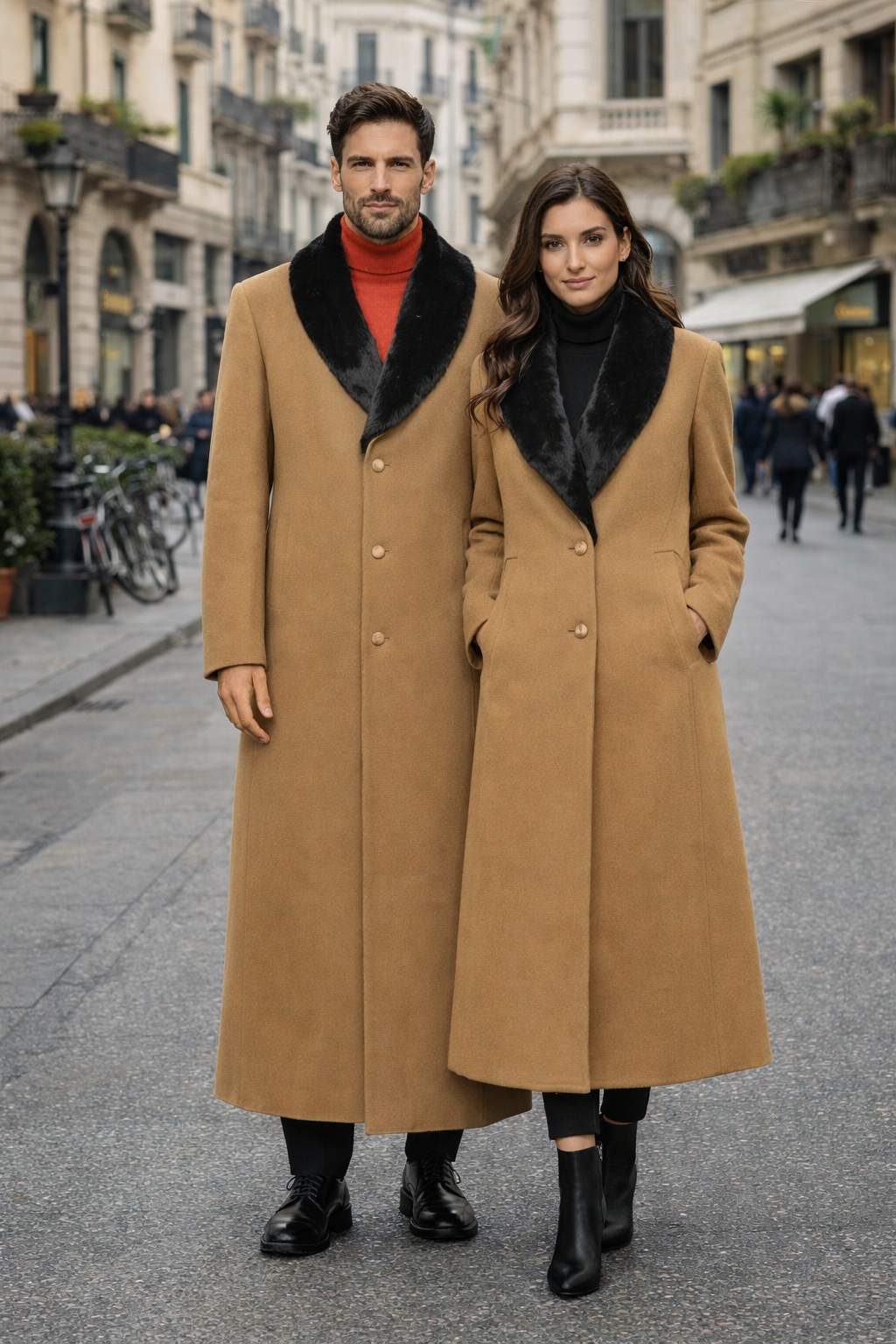 Fur Collar Camel 3 Button Wool Ankle length Overcoat ~ Long men's Dress Topcoat - Winter coat 95% Wool Fabric - Image 8