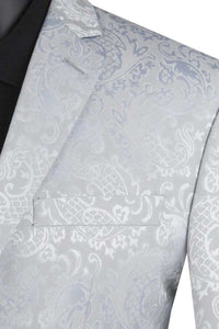 Graduation Suit - Men's Slim Fit Shiny Paisley Prom & Wedding Suit in Silver Grey