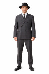 Gangster Suit - 1920 Mens Grey Patterns Suit With Grey Untochable Hat Shirt and Tie Combo