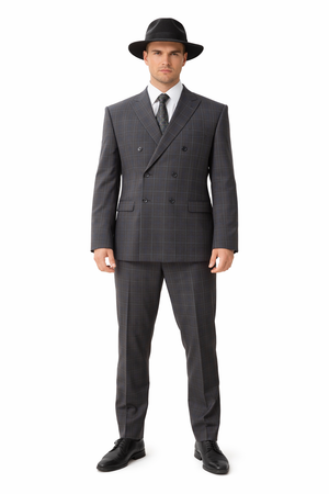 Gangster Suit - 1920 Mens Grey Patterns Suit With Grey Untochable Hat Shirt and Tie Combo