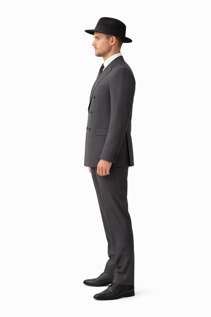 Gangster Suit - 1920 Mens Grey Patterns Suit With Grey Untochable Hat Shirt and Tie Combo - Image 3