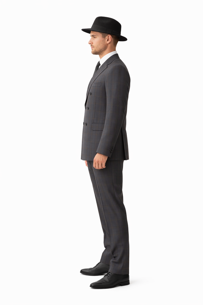 Gangster Suit - 1920 Mens Grey Patterns Suit With Grey Untochable Hat Shirt and Tie Combo - Image 3