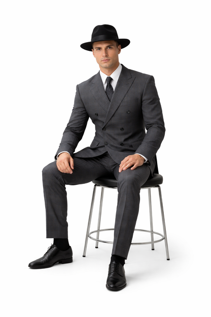Gangster Suit - 1920 Mens Grey Patterns Suit With Grey Untochable Hat Shirt and Tie Combo - Image 4