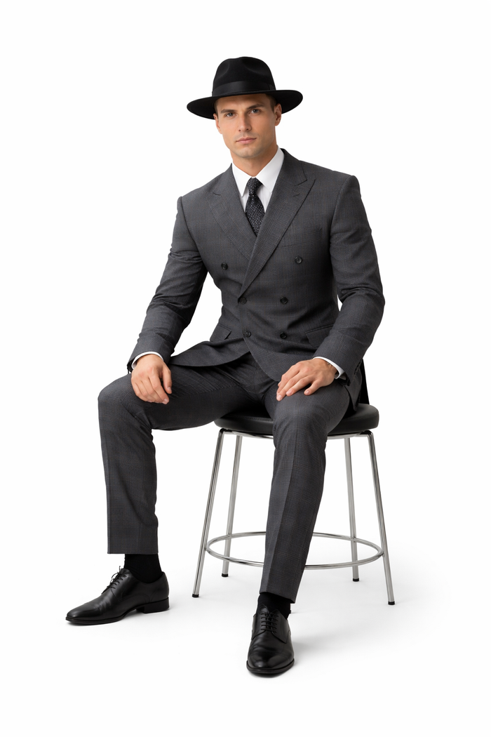 Gangster Suit - 1920 Mens Grey Patterns Suit With Grey Untochable Hat Shirt and Tie Combo - Image 4