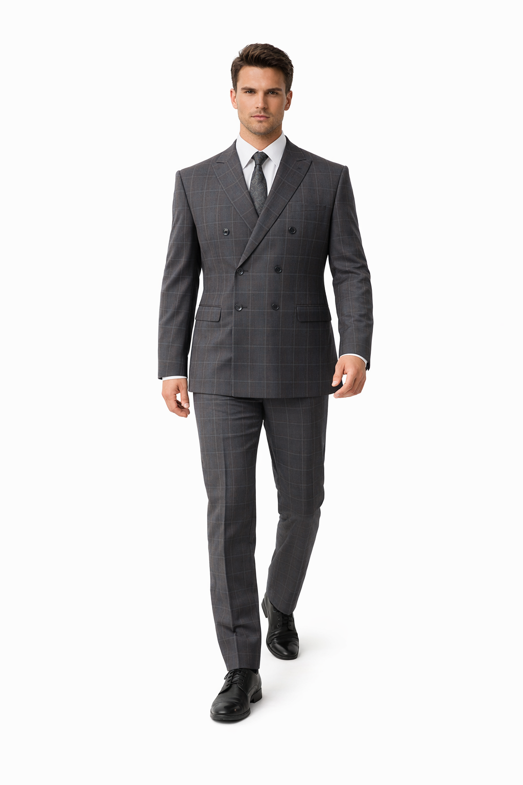 Gangster Suit - 1920 Mens Grey Patterns Suit With Grey Untochable Hat Shirt and Tie Combo - Image 6