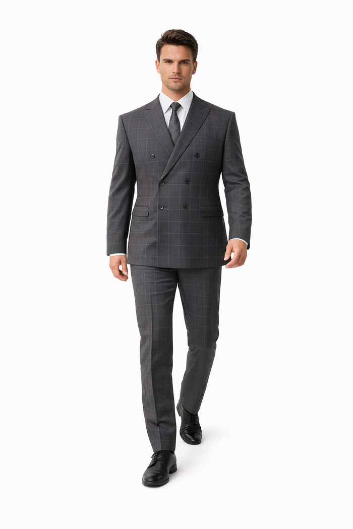 Gangster Suit - 1920 Mens Grey Patterns Suit With Grey Untochable Hat Shirt and Tie Combo - Image 6