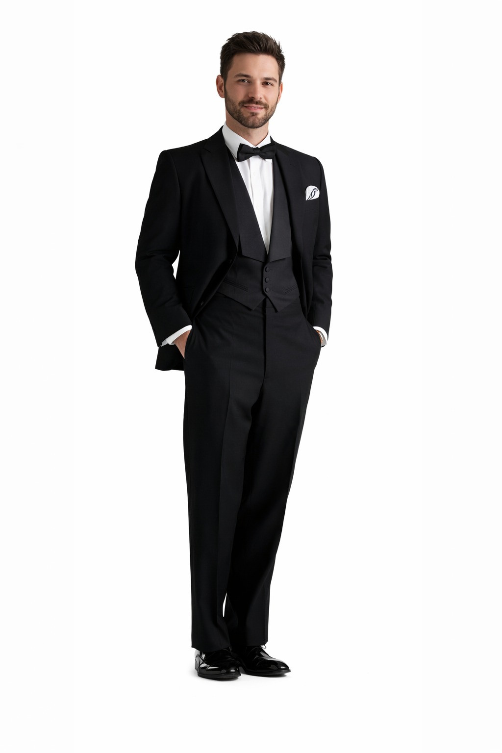 Gatsby Collection Tuxedos With Peaked Lapels Costumes Outfit Male Attire Flap Pockets And Patterned SB Vest - Image 4