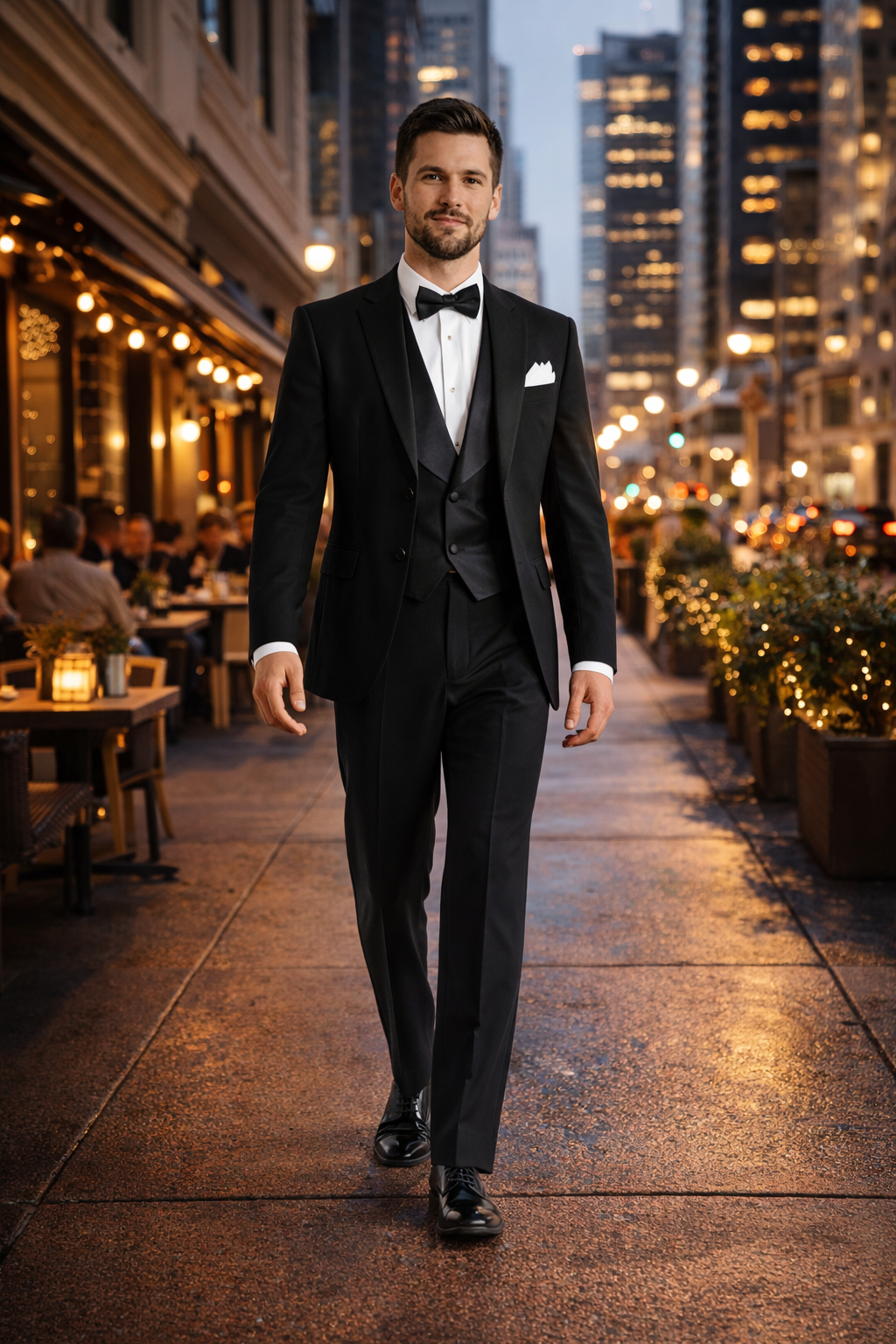 Gatsby Collection Tuxedos With Peaked Lapels Costumes Outfit Male Attire Flap Pockets And Patterned SB Vest - Image 7