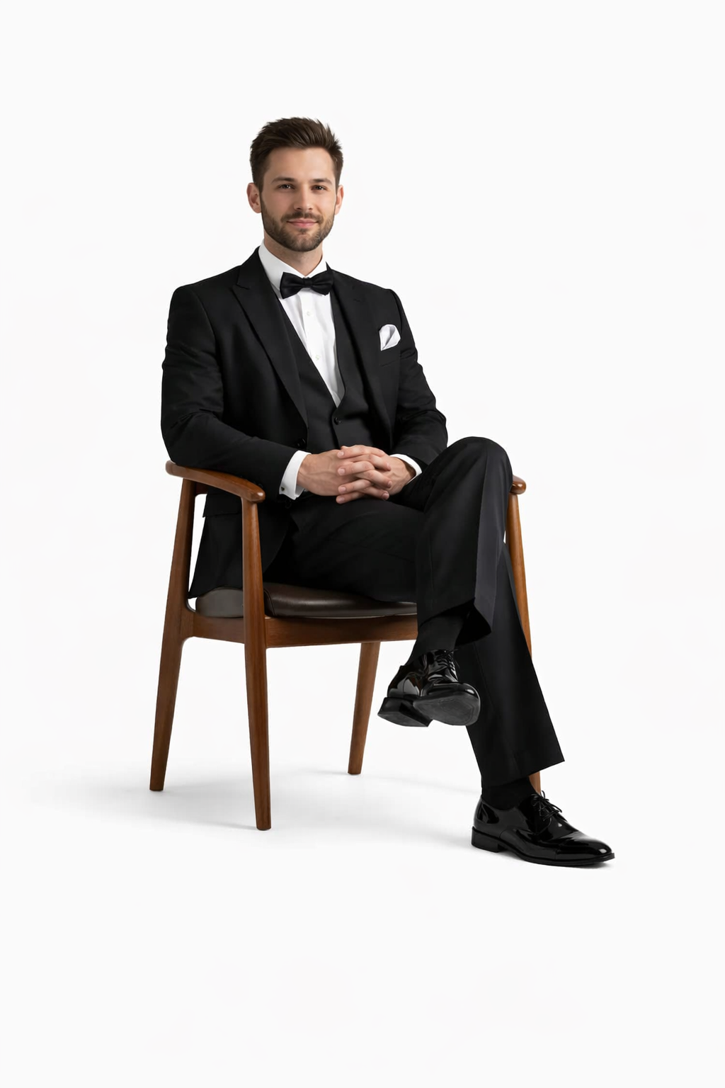 Gatsby Collection Tuxedos With Peaked Lapels Costumes Outfit Male Attire Flap Pockets And Patterned SB Vest - Image 5