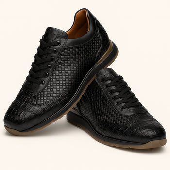 Marco Di Milano Roma Men's Shoes Black Genuine Caiman Crocodile / Woven Leather Fashion Sneakers - Image 3