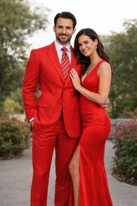 Gianni Mens Red Suit  not poly-rayon Suit 3 Button Super 120'S Extra Fine 2PC