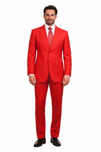 Gianni Mens Red Suit  not poly-rayon Suit 3 Button Super 120'S Extra Fine 2PC