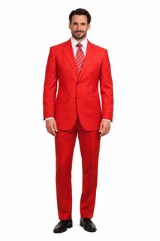 Gianni Mens Red Suit  not poly-rayon Suit 3 Button Super 120'S Extra Fine 2PC