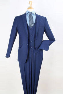 Apollo King "Indigo Blue Slim Fit Men's Suit - Two Button Scoop Vested Style"