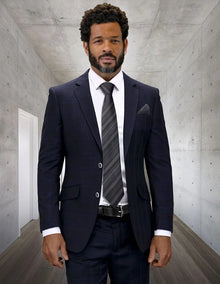 Statement Men's 2-Piece Big & Tall 100% Wool Fashion Suit – Layered Windowpane Pattern