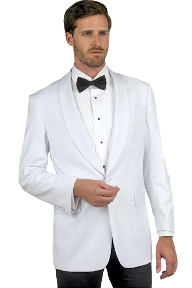 Men’s White Dinner Jacket with Shawl Lapel, Formal Wedding Prom Tuxedo Blazer