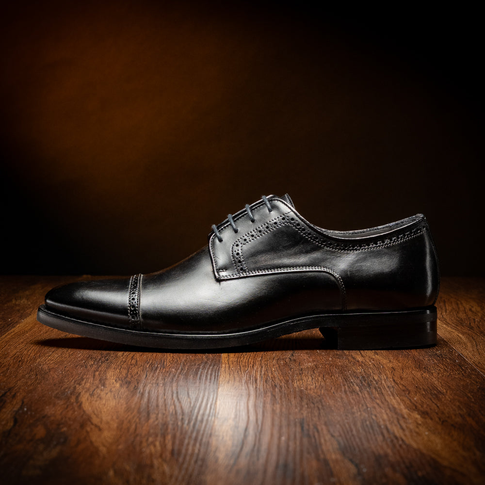 Zelli Giovanni Black Cap Toe Brogues with Textured Finish