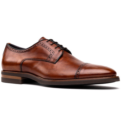 Zelli Giovanni Cap Toe Brogue Dress Shoes in Cognac with Textured Finish